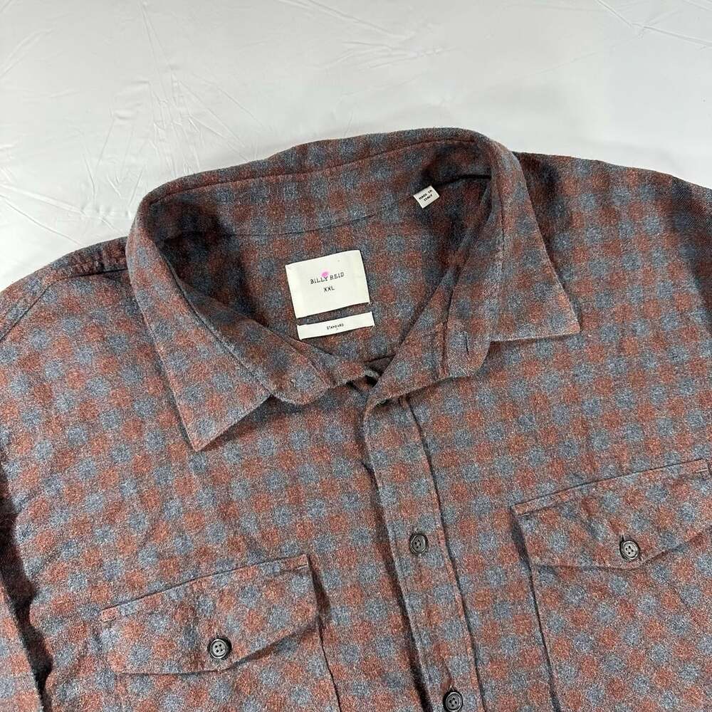 Billy Reid Standard Fit Check Wool Blend Long Sleeve Button Down Shirt XXL